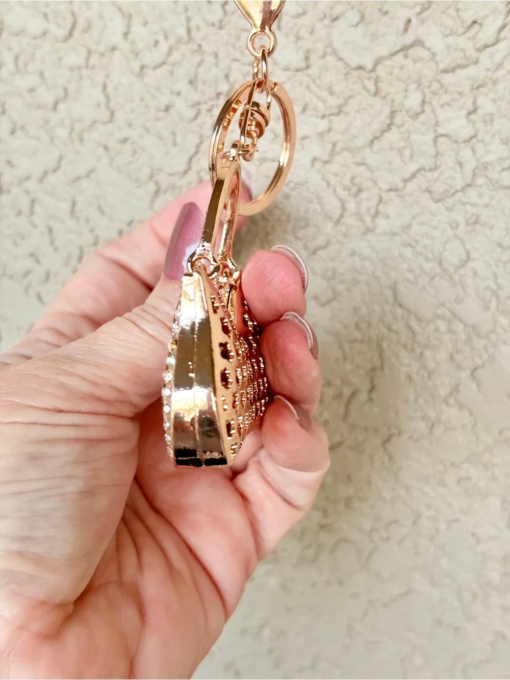 Posh Gold-tone Rhinestone Black & White Striped Purse Keychain